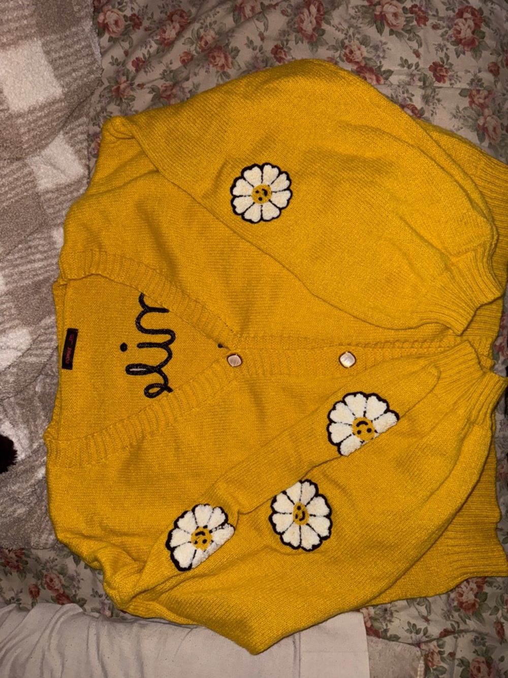 SHEIN Yellow Daisy Embroidered Cardigan Sweater